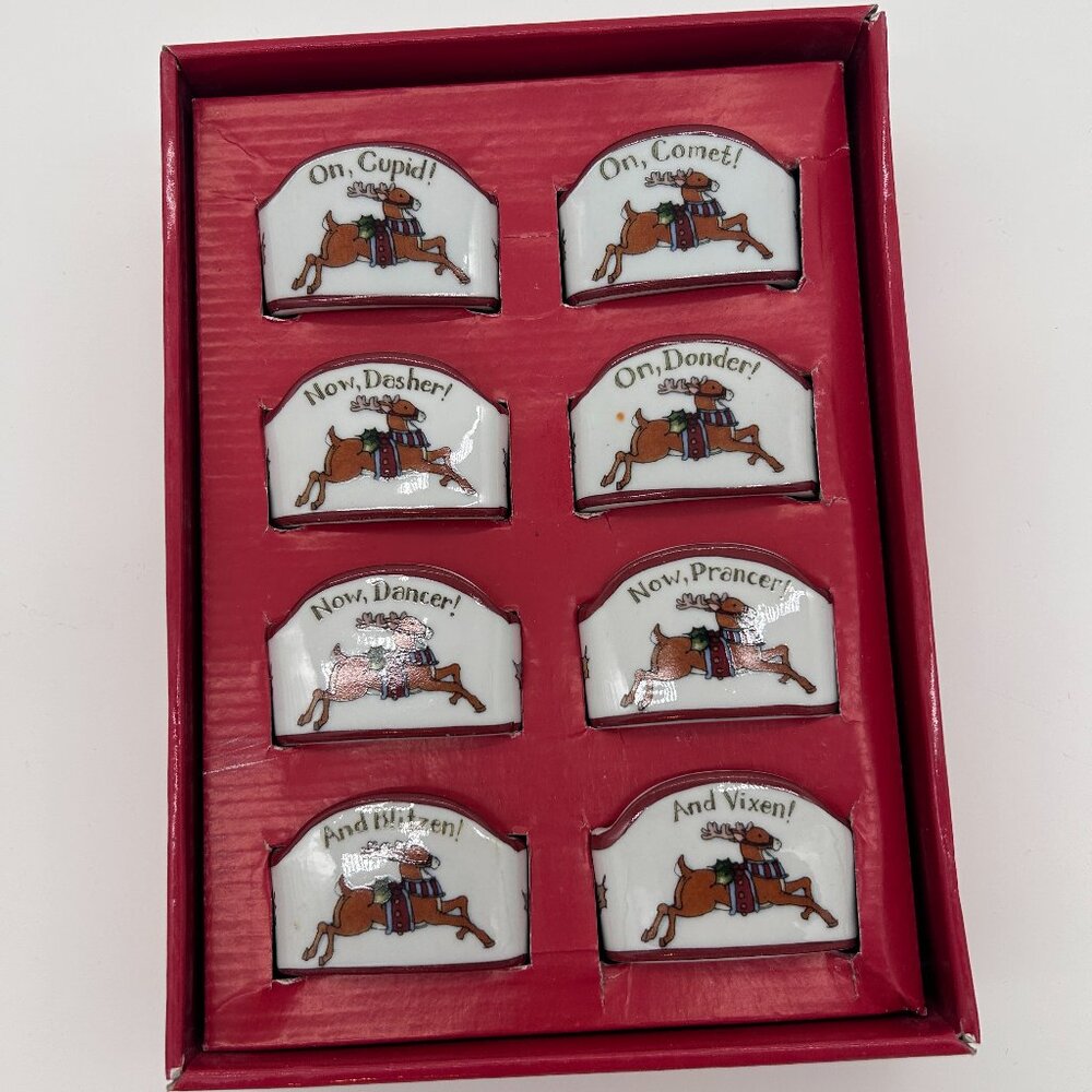 Set of 8 Portmeirion Studios PS Reindeer Christmas Napkin Rings in Original Box